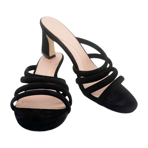 Cole Haan Adella Heeled Sandal 65 MM Black Suede Strappy Mule — Size 9 B - Picture 1 of 7